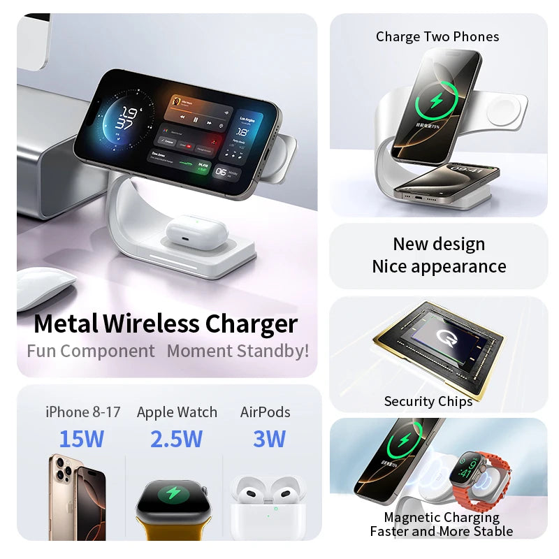 4-in-1 MagSafe Wireless Charging Station – 15W Metal Dock