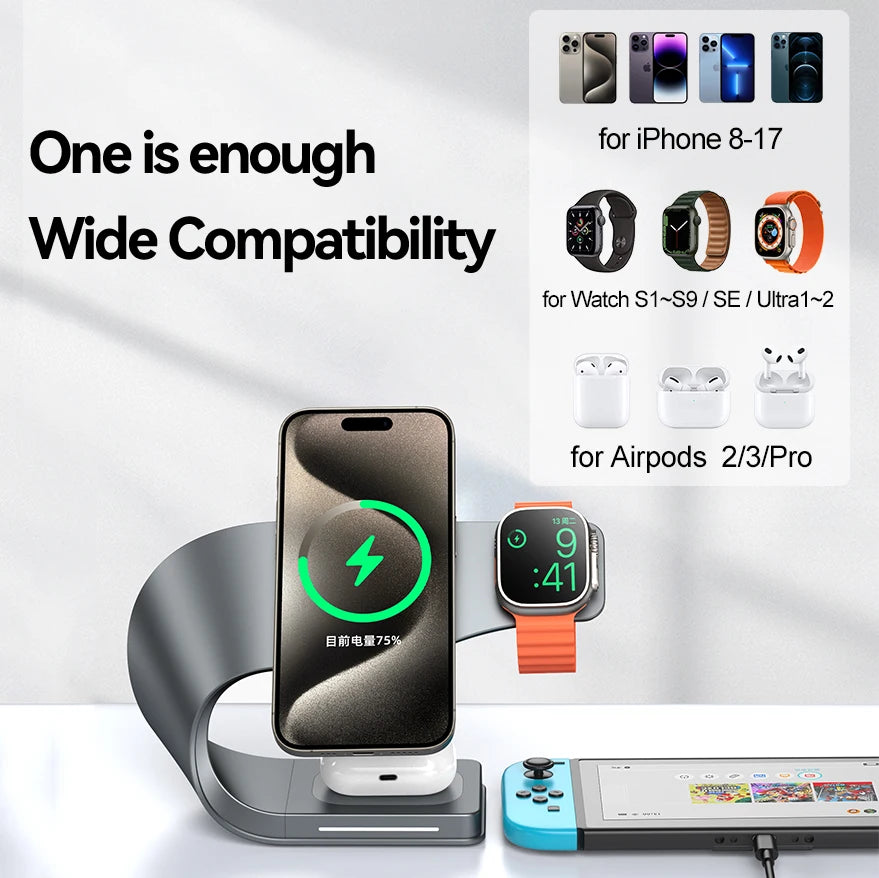 4-in-1 MagSafe Wireless Charging Station – 15W Metal Dock