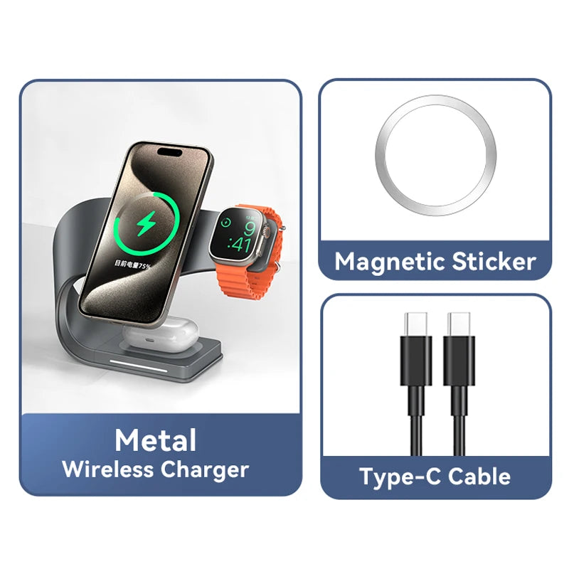 4-in-1 MagSafe Wireless Charging Station – 15W Metal Dock