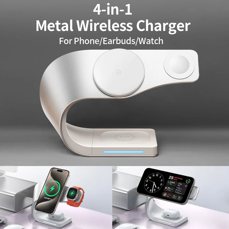 4-in-1 MagSafe Wireless Charging Station – 15W Metal Dock